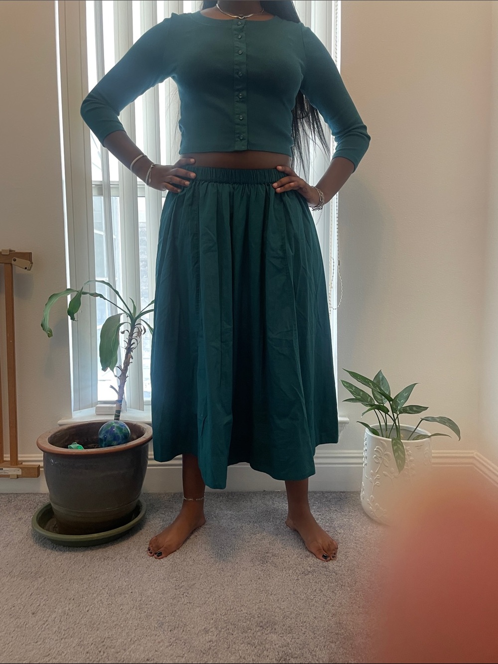 Free People Teal Gathered Midi Skirt